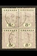 1895-99 8d Mauve And Black Key Plate, SG 54, Block Of Four With Neat St Georges 1896 Cds's, Scarce Multiple Of This Valu - Grenada (...-1974)