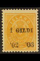 1902 3aur, Small Numeral, Ovptd "I Gildi" In Black, Perf 12¾x12¾, Fac. 48, Fine Mint. For More Images, Please Visit Http - Other & Unclassified