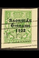 1922-23 ½d Green Overprint With GUIDE BLOCK Variety, Hibernian T47h, Fine Used On Small Piece Tied By Machine Cancel, Ve - Altri & Non Classificati