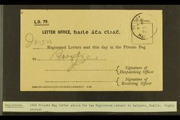 1946 PRIVATE BAG LETTER ADVICE A Scarce Private Bag Receipt For Two Registered Letters  To Switzers In Dublin. For More  - Other & Unclassified