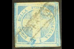 NAPLES 1860 ½t Blue, Cross Of Savoy, Variety Double Incision Of "T", Sass 16c, Fine Used. Large Margins All Round, Just  - Non Classificati
