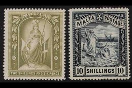 1899 2s.6d Olive-grey And 10s. Blue-black, SG 34/35, Very Fine Mint. (2 Stamps) For More Images, Please Visit Http://www - Malte (...-1964)