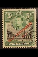 1938 5s Black And Green, Self Government, Variety "NT Joined", SG 247a, Very Fine Used. RPS Cert. For More Images, Pleas - Malta (...-1964)