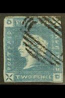 1859 2d Blue "Lapirot", VERY EARLY Impression, From Position 8, SG 37, Used With Neat Barred Oval Cancellation, Clear To - Maurice (...-1967)