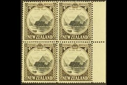 1941 4d Black And Sepia Mitre Peak, Line Perf. 14 SG 583c, Very Fine Mint Right Marginal Block Of Four, Three Are Never  - Otros & Sin Clasificación