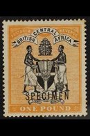 BRITISH CENTRAL AFRICA 1895 £1 Black And Yellow-orange Overprinted "SPECIMEN", SG 29s, Fine Mint. For More Images, Pleas - Nyassaland (1907-1953)