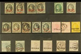 1883-1885 POSTAL FISCAL STAMPS Mostly Used Range On A Stockcard. With 1883 (11mm Overprint) 1d Black (4, Including A Pai - St.Lucia (...-1978)