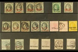 1883-1885 POSTAL FISCAL STAMPS Mostly Used Range On A Stockcard. With 1883 (11mm Overprint) 1d Black (4, Including A Pai - Ste Lucie (...-1978)