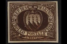 1892-4 40c Brown "Arms", Imperf Proof, Sass P17, Very Fine And Fresh. For More Images, Please Visit Http://www.sandafayr - Autres & Non Classés