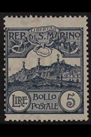 1903 5L Steel Blue Mt Titano, SG 51, Sass 45, Scott 75, Fine Mint. For More Images, Please Visit Http://www.sandafayre.c - Otros & Sin Clasificación