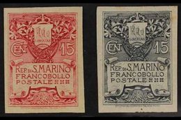 1907 15c Arms, In Grey Imperf, Sass 48a, Very Fine Mint And As A Proof In Red Without Gum. (2 Stamps) For More Images, P - Autres & Non Classés