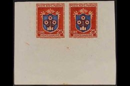 1945 - 1946 25L Red Brown And Ultramarine, Arms, Variety "imperf", Sass 294a, Superb Mint Corner Margin Pair. For More I - Altri & Non Classificati