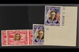 1947 50L Rose Carmine And Brown (2 Imperf Pairs) And 200L Multicoloured (2) Roosevelt Proofs, In Issued Colours On Ungum - Andere & Zonder Classificatie