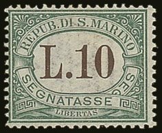 POSTAGE DUES 1924 10L Green And Brown, Sass 18, Very Fine And Fresh Mint. Cat €450 (£360) For More Images, Please Visit  - Altri & Non Classificati