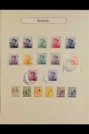 1911-1920 FINE USED ALL DIFFERENT COLLECTION On Album Pages. Includes King Peter 1911 Complete Set (Mi 95/106) And 1914  - Servië