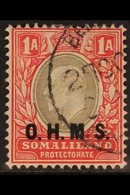 OFFICIAL 1904-05 1a Grey-black & Carmine, "O.H.M.S." Ovpt With NO STOP AFTER "M" Variety, SG O11a, Very Fine Used. For M - Somaliland (Protettorato ...-1959)