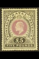 NATAL 1902 £5 Mauve And Black, SG 144, Cleaned And Regummed But Good Appearance. Cat £5500 As Mint, Good Spacefiller. Fo - Non Classificati