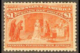 1893 $1 Salmon, Columbian Expo Issue, Sc 241, SG 246, Fine Mint, Fresh Colour And Virtually Full Mint Og. For More Image - Other & Unclassified