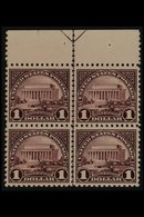 1922-25 $1 Violet Brown Scott 571 (SG 579), Never Hinged Mint MARGIN CENTRE LINE BLOCK OF FOUR WITH ARROW AT TOP. Superb - Autres & Non Classés