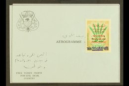 ROYALIST 1963 Black On Grey-blue Formula Aerogramme, 4b Freedom From Hunger Stamp (SG R26) Affixed With 16b Surcharge, V - Yemen