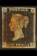 1840 1d Black Lettered "C F", Plate 7, SG 2, Good Used With Four Margins And Red MX Cancellation. For More Images, Pleas - Non Classés