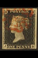 1840 1d Black 'JB' Plate 1b With WATERMARK INVERTED, SG 2Wi, Used With 4 Margins & Attractive Red MC Cancellation. A Bea - Non Classificati