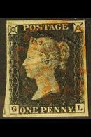 1840 1d Black, "G L" SG 2, Good To Fine Used With Red Maltese Cross Cancel, Four Margins, Large Repair To Upper Third Of - Unclassified