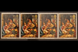 1967 VARIETY 3d "Adoration Of The Shepherds" Christmas Paintings Strip Of 4 With A Progressively Disappearing Gold 3d Va - Altri & Non Classificati