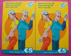Series 6, Kosovo Lot Of 2 Prepaid Phone CARD 5 EURO Used Operator VALA900 (Alcatel) *Girl & Boy Mobiling* - Kosovo