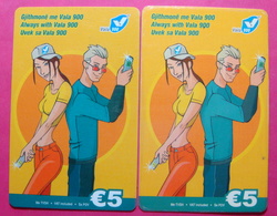 Series 4, Kosovo Lot Of 2 Prepaid Phone CARD 5 EURO Used Operator VALA900 (Alcatel) *Girl & Boy Mobiling* - Kosovo