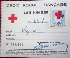 1958 CARTE ADHÉRENT Timbres  Europe  France  Erinnophilie  2 Vignettes Ligue Internationale De La Croix Rouge Française - Croce Rossa