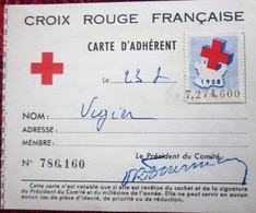 1958 CARTE ADHÉRENT Timbres  Europe  France  Erinnophilie  2 Vignettes Ligue Internationale De La Croix Rouge Française - Red Cross