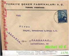 EARLY OTTOMAN SPECIALIZED FOR SPECIALIST, SEE..Mi. Nr. Zensierter Geschäftsbrief Nach Hannover - Storia Postale