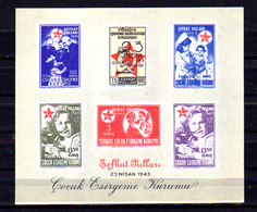 Turquie1943, Etoile Rouge, Sefkat Pullar, Bienfaisance, 5 X BF 1**, Cote 75 €, - Blocs-feuillets