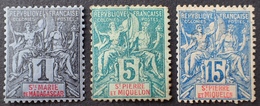 DF40266/317 - 1892 - COLONIES FR. - SPM - N°59 NEUF** + N°62 ☉ + N°64 ☉ - Used Stamps