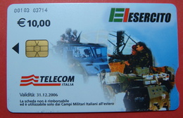 Serie 00103=03, Italian Army In Kosovo Chip Phone CARD 10 Euro Used Operator TELECOM ITALIA *Tank, Soldiers, Satellite* - Kosovo