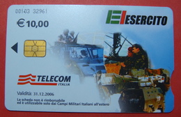 Serie 00103-32, Italian Army In Kosovo Chip Phone CARD 10 Euro Used Operator TELECOM ITALIA *Tank, Soldiers, Satellite* - Kosovo