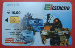 Serie 00084-64, Italian Army In Kosovo Chip Phone CARD 10 Euro Used Operator TELECOM ITALIA *Tank, Soldiers, Satellite* - Kosovo