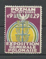 Reklamemarke 1929 Exposition Generale Polonaise Ausstellung EXPO Poznan (*) - Viñetas