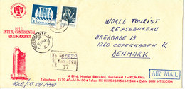 Romania Registered Cover Sent To Denmark Bucuresti 10-9-1990 (Hotel Inter Continental Cachet) - Storia Postale