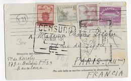 ESPAGNE - 1945 - CARTE Avec CENSURE + VIGNETTE AYUNTAMIENTO De BARCELONA => PARIS - Barcellona