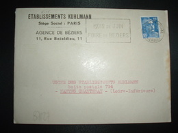 LETTRE TP M. DE GANDON 15F OBL.MEC.25-4 1955 BEZIERS PRINCIPAL HERAULT (34) Ets KUHLMANN + MOIS DE JUIN FOIRE DE BEZIERS - Otros & Sin Clasificación