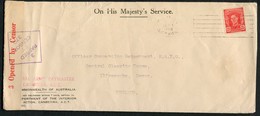 1942 Australia O.H.M.S. Army Paymaster Canberra Censor Cover - R.A.P.C. Ilfracombe Devon England. Army Pay Corps - Covers & Documents