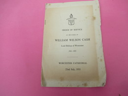 Order Of SQervice  At The Burial Of WILLIAM WILSON CASH: Lord Bishop Of WORCESTER/ Worcester Cathedral/1955       PGC349 - Overlijden