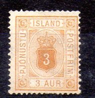 Sello De Islandia Servicio N ºYvert 3A (*) SIN GOMA (OHNE GUMMI) Valor Catálogo 30.0€ - Dienstmarken