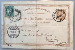 Norway 1885 RARE NK UNRECORDED FRANKING Postal Stationery Card CHRISTIANA > Schweiz (cover Norwegen Ganzsache Norge - Enteros Postales