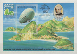 ST.THOMAS PRINCE 1979 Rowland Hill Airplane Zeppelin UPU Phil.exh.25Db IMPERF.sheetlet - Iles