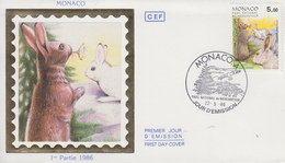 Enveloppe  FDC   1er  Jour    MONACO   Parc  National  Du  Mercantour    Liévre   1986 - Conigli