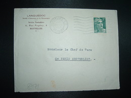 LETTRE TP M. DE GANDON 2F OBL.MEC.30 III 1945 MONTPELLIER RP HERAULT (34) LANGUEDOC ASSURANCE - Other & Unclassified