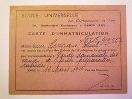 GP 2019 - 1704  ECOLE UNIVERSELLE  :  Carte D'immatriculation  1946 - Sin Clasificación